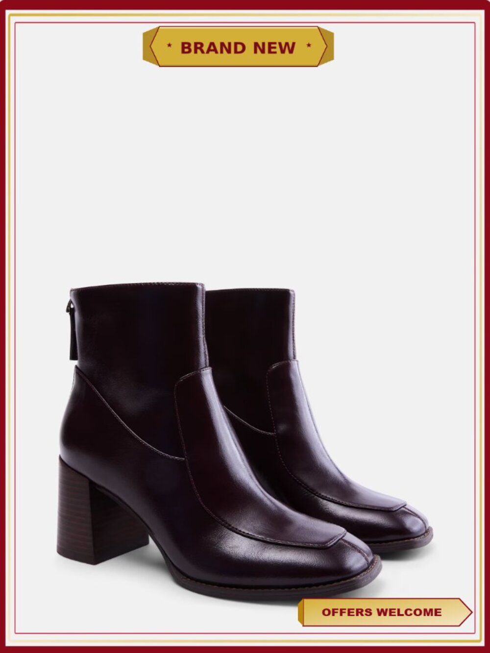 Faux Leather Block Heel Booties Ankle Boots